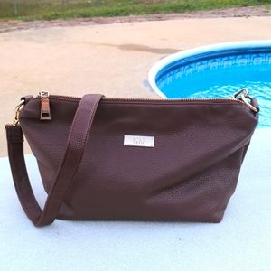 BCBG Paris Brown PVC Shoulder/Crossbody Bag Gold Hardware